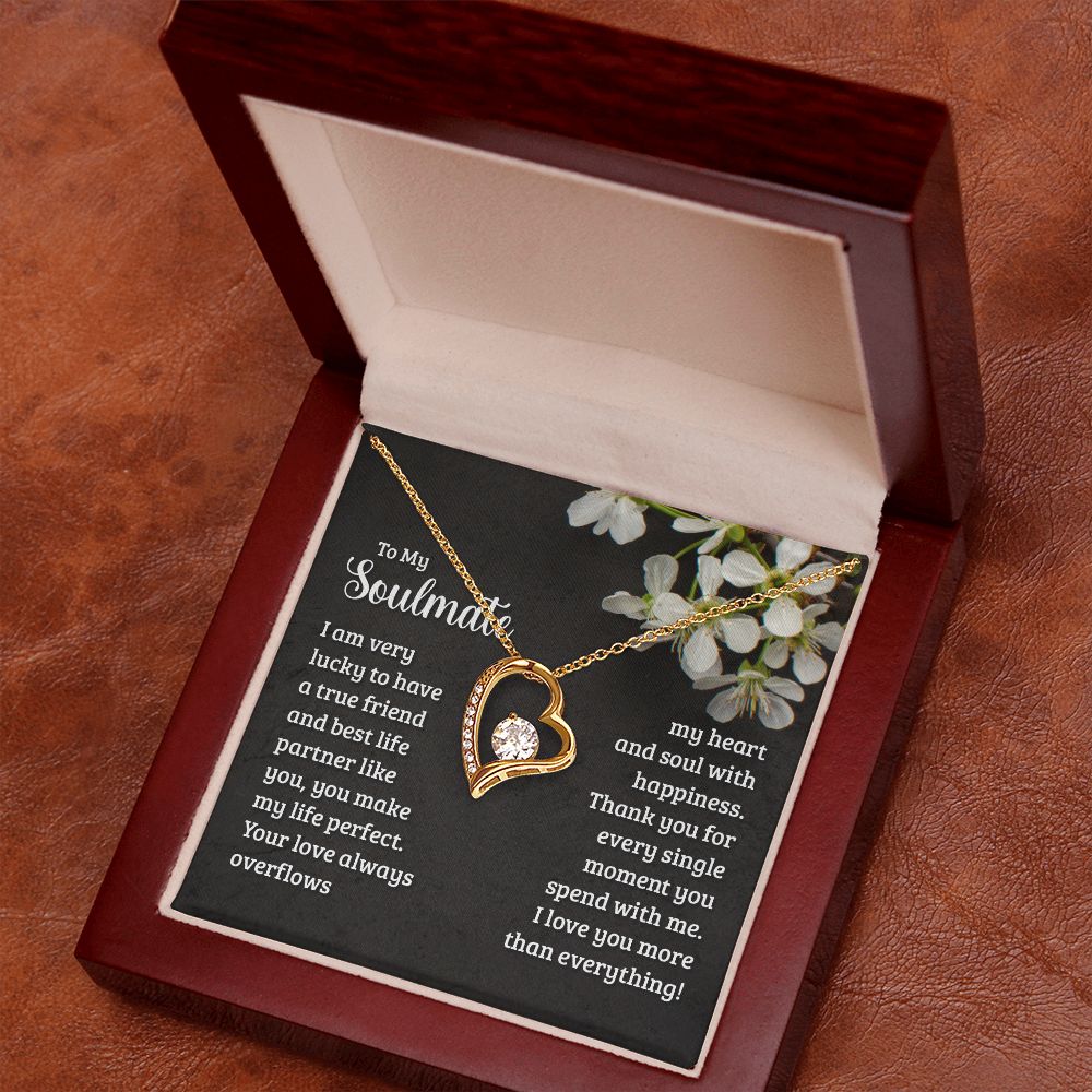 To My Soulmate Necklace for Women Birthday Christmas Jewelry Gifts For My Wife with Message Card Box Personalized Gift Present Pendant for Future Wife Soulmate Girlfriend Love 18 Forever Love Necklace