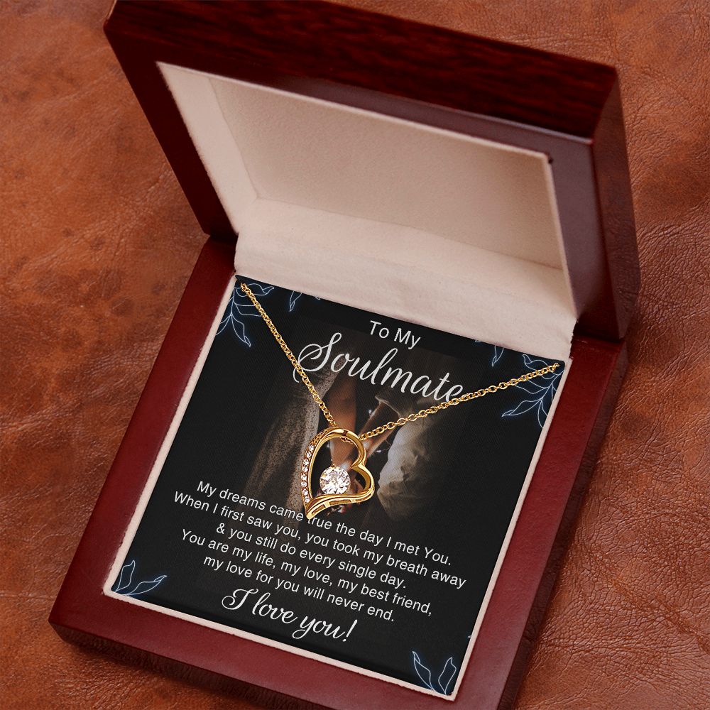 To My Soulmate Necklace for Women Birthday Christmas Jewelry Gifts For My Wife with Message Card Box Personalized Gift Present Pendant for Future Wife Soulmate Girlfriend Love 5 Forever Love Necklace