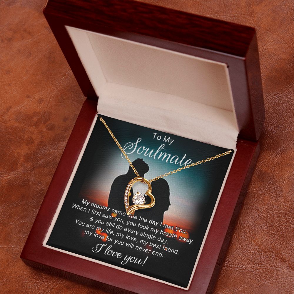 To My Soulmate Necklace for Women Birthday Christmas Jewelry Gifts For My Wife with Message Card Box Personalized Gift Present Pendant for Future Wife Soulmate Girlfriend Love 4 Forever Love Necklace