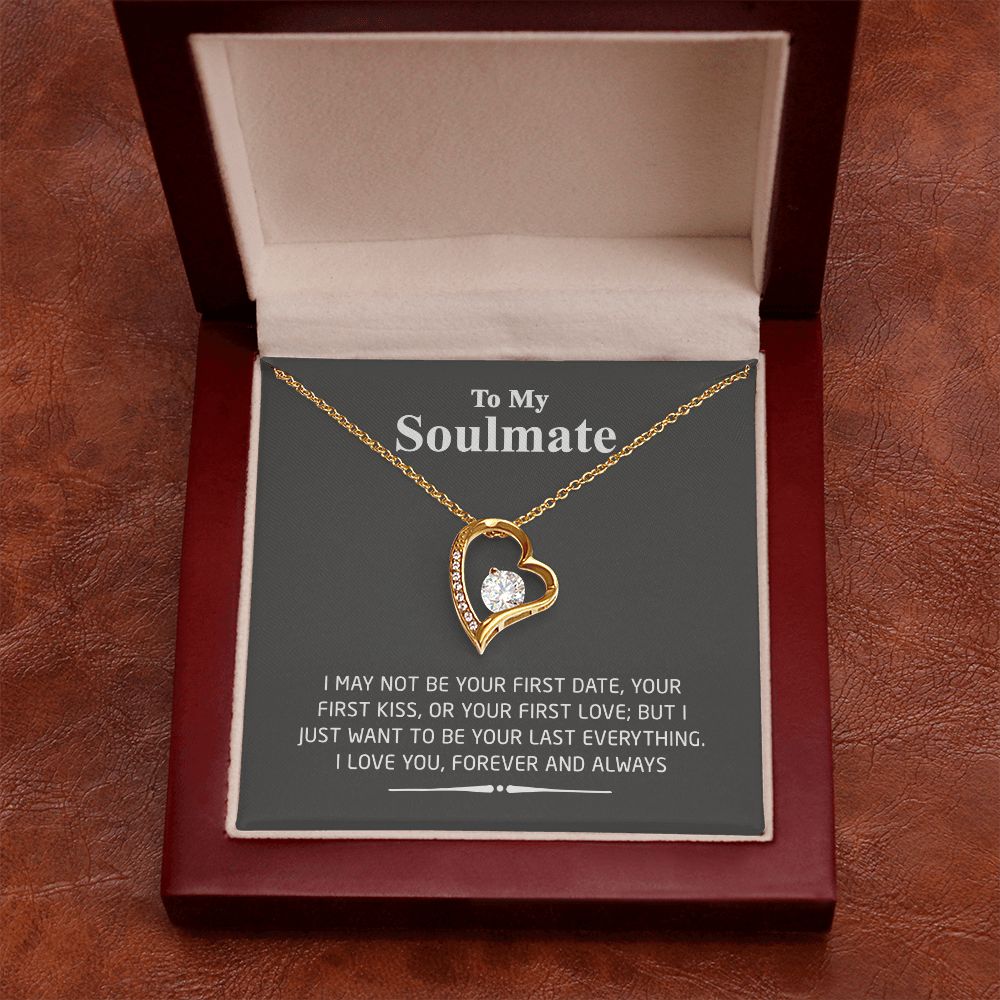 To My Soulmate Necklace for Women Birthday Valentines Day Jewelry Gifts For My Wife with Message Card Box Personalized Gift Present Pendant for Future Wife Soulmate Girlfriend Love 2 Forever Love Necklace