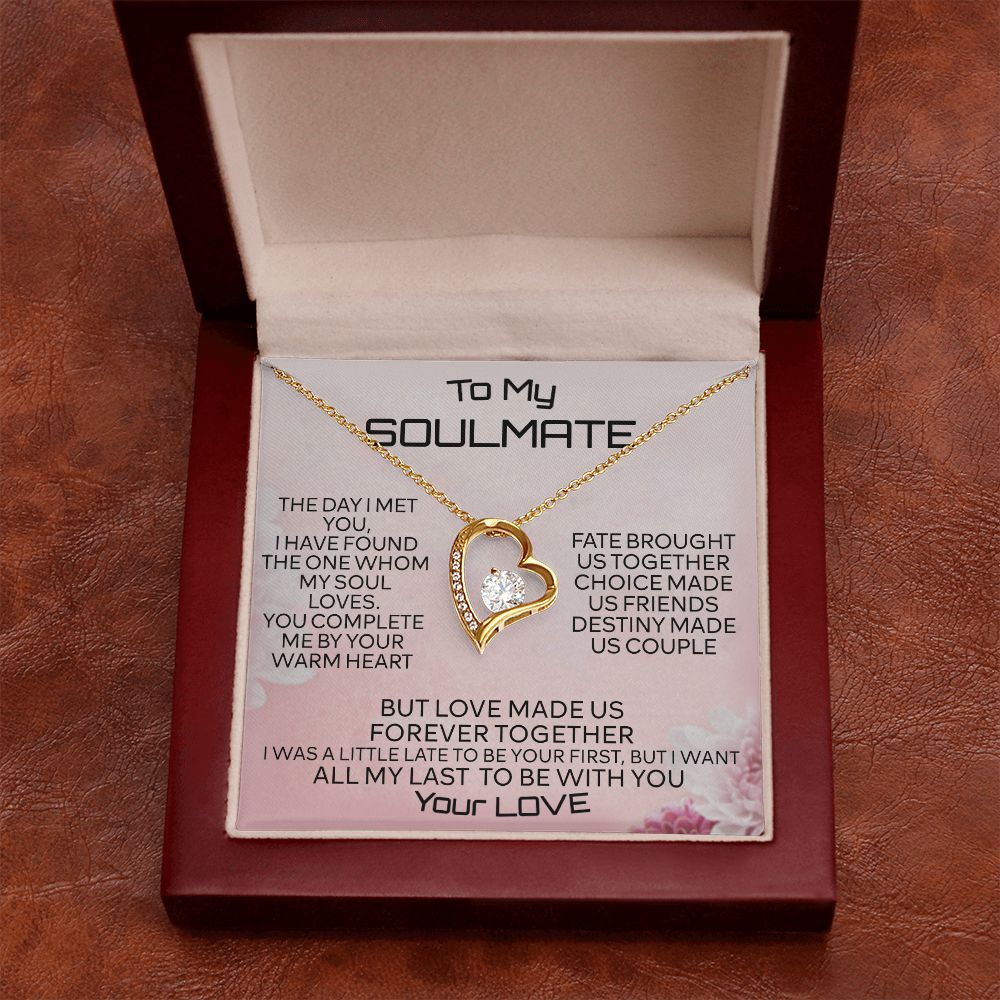 To My Soulmate Necklace for Women Birthday Christmas Jewelry Gifts For My Wife with Message Card Box Personalized Gift Present Pendant for Future Wife Soulmate Girlfriend Love 2 Forever Love Necklace