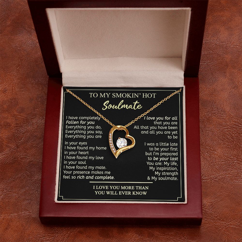To My Smokin Hot Soulmate Necklace - Wife Gifts From Husband To My Wife Necklace, Gift for Her Romantic, Girlfriend Gifts Necklace for Wife from Men Includes Message Card and Gift Box 2 Forever Love Necklace
