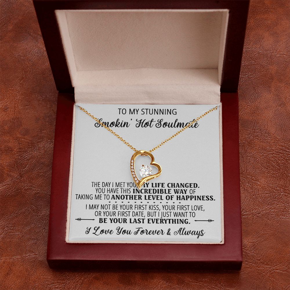 To My Smokin Hot Soulmate Necklace - Wife Gifts From Husband To My Wife Necklace, Gift for Her Romantic, Girlfriend Gifts Necklace for Wife from Men Includes Message Card and Gift Box 1 Forever Love Necklace