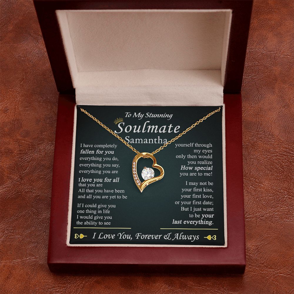 To My Soulmate Necklace for Women Birthday Valentines Day Jewelry Gifts For My Wife with Message Card Box Personalized Gift Present Pendant for Future Wife Soulmate Girlfriend Love 1 Forever Love Necklace