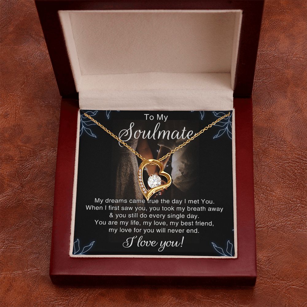 To My Soulmate Necklace for Women Birthday Christmas Jewelry Gifts For My Wife with Message Card Box Personalized Gift Present Pendant for Future Wife Soulmate Girlfriend Love 5 Forever Love Necklace