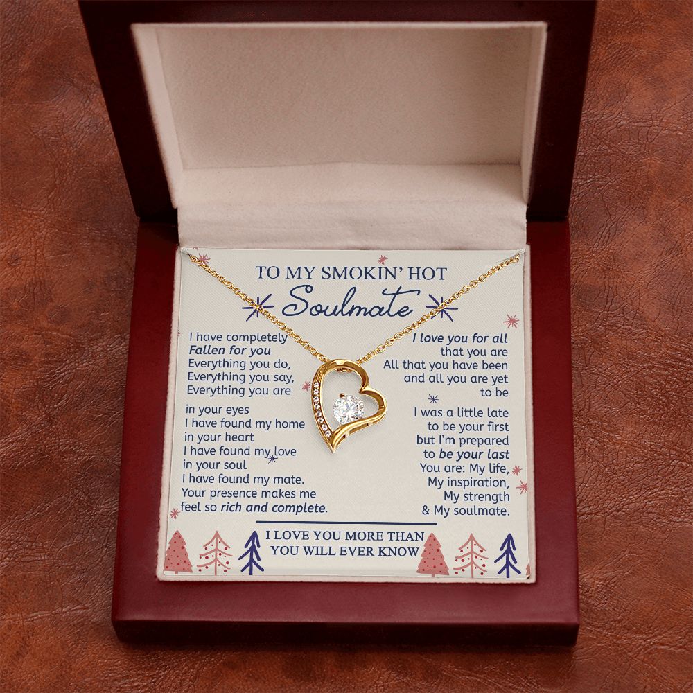 To My Smokin Hot Soulmate Necklace - Wife Gifts From Husband To My Wife Necklace, Gift for Her Romantic, Girlfriend Gifts Necklace for Wife from Men Includes Message Card and Gift Box 16 Forever Love Necklace