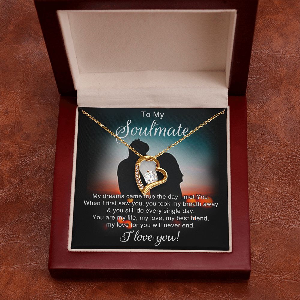 To My Soulmate Necklace for Women Birthday Christmas Jewelry Gifts For My Wife with Message Card Box Personalized Gift Present Pendant for Future Wife Soulmate Girlfriend Love 4 Forever Love Necklace