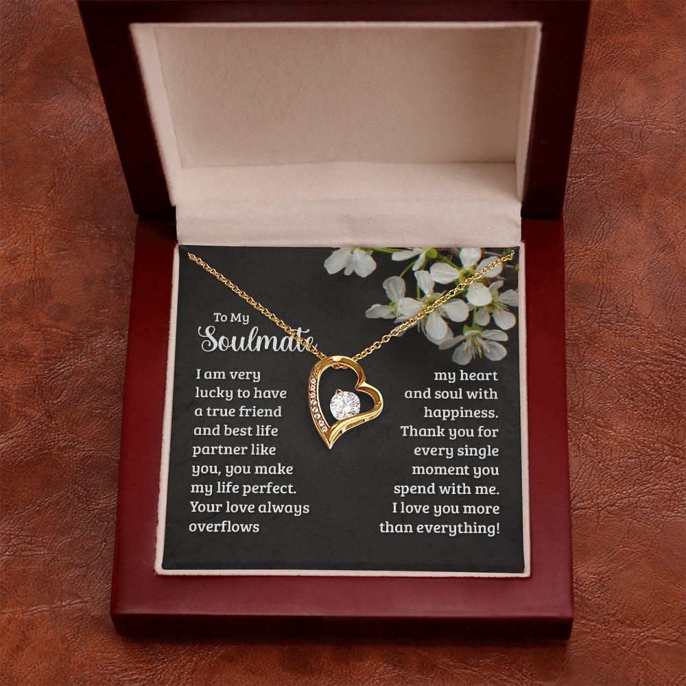 To My Soulmate Necklace for Women Birthday Christmas Jewelry Gifts For My Wife with Message Card Box Personalized Gift Present Pendant for Future Wife Soulmate Girlfriend Love 18 Forever Love Necklace