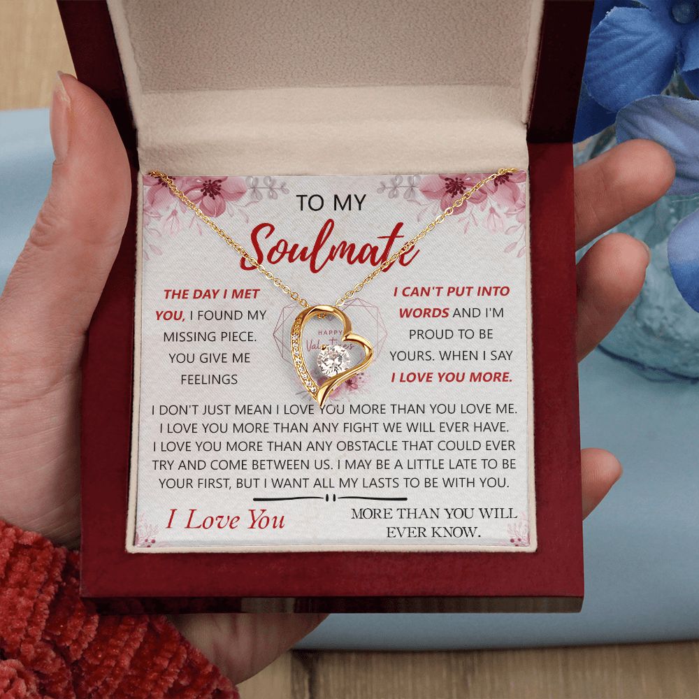 To My Soulmate Necklace for Women Birthday Christmas Jewelry Gifts For My Wife with Message Card Box Personalized Gift Present Pendant for Future Wife Soulmate Girlfriend Love 23 Forever Love Necklace