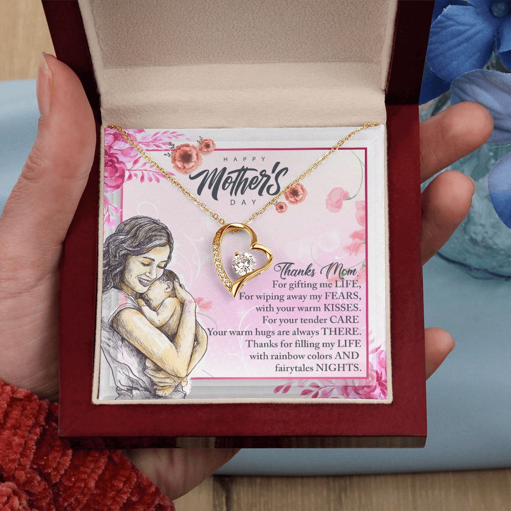 To My Mom, Mother Necklace Pendant Gift From Daughter Or Son Thanks Mom For Gifting Me Life With Message Card Gift For Mom Forever Love Necklace