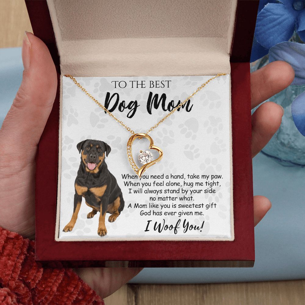 To The Best Rottweiler Dog Mom Knot Necklace Mother's Day Gift , I Woof You Quote Gift Card, Message Card Jewelry For Dog Lovers, Necklace For Mom Forever Love Necklace