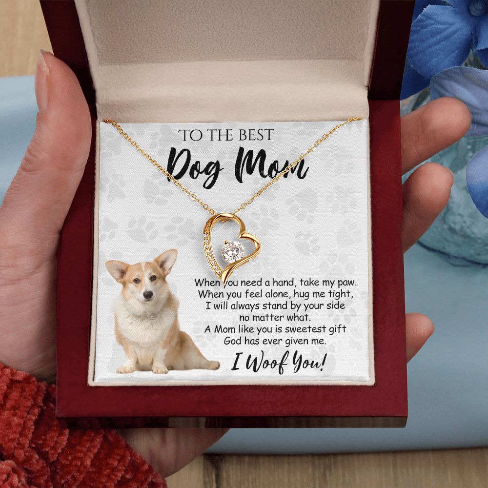 To The Best Corgi Dog Mom Knot Necklace Mother's Day Gift , I Woof You Quote Gift Card, Message Card Jewelry For Dog Lovers, Necklace For Mom Forever Love Necklace