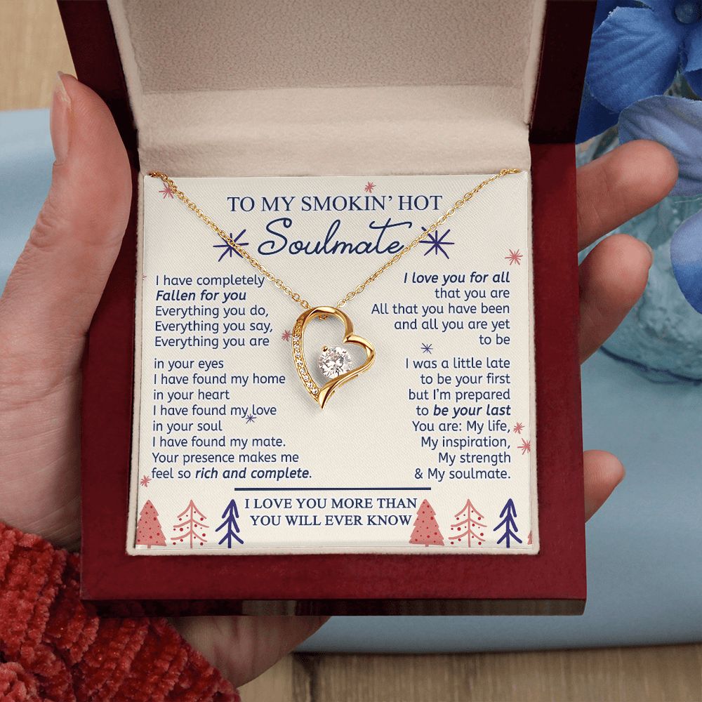 To My Smokin Hot Soulmate Necklace - Wife Gifts From Husband To My Wife Necklace, Gift for Her Romantic, Girlfriend Gifts Necklace for Wife from Men Includes Message Card and Gift Box 16 Forever Love Necklace