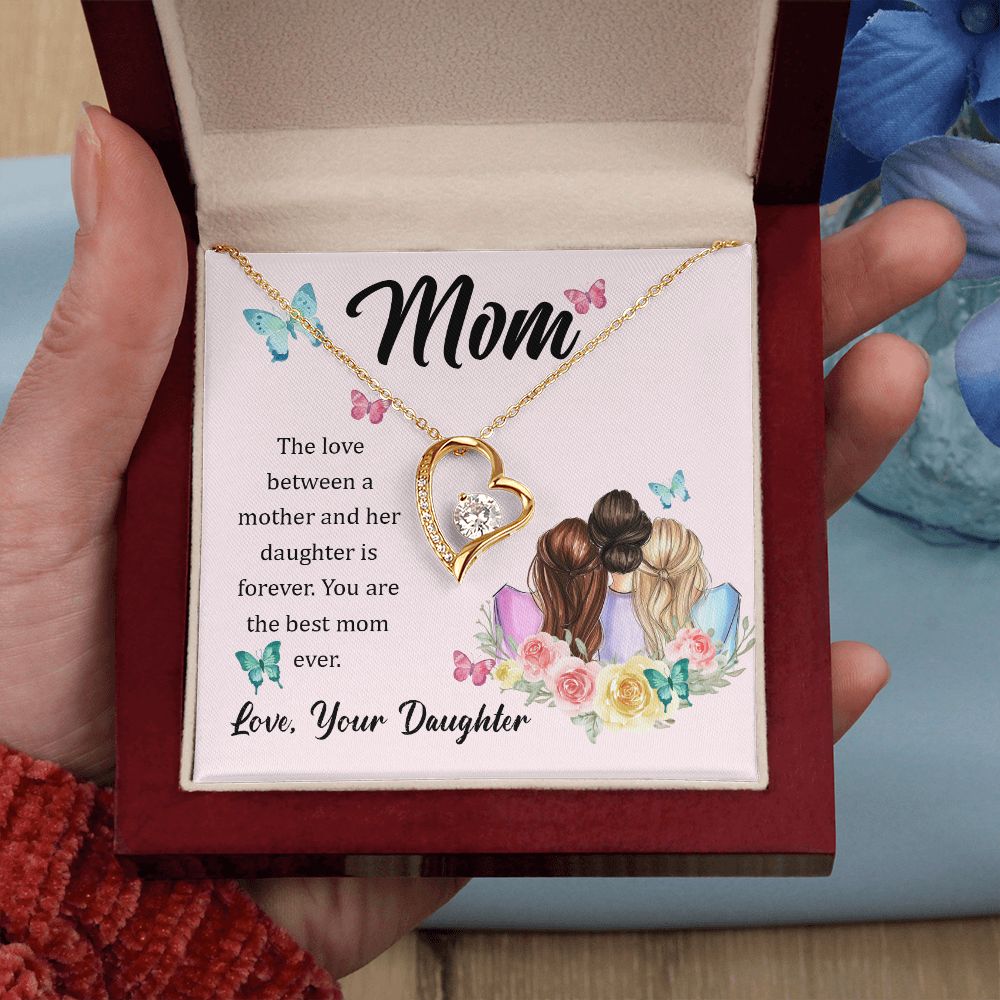 Mom Necklace Gifts for Mom from Daughter to Mom Gifts for Mothers Day from Daughter, To My Mom Necklace from Daughter to Mom Birthday Gifts Necklace with Message Card and Gift Box21 Forever Love Necklace