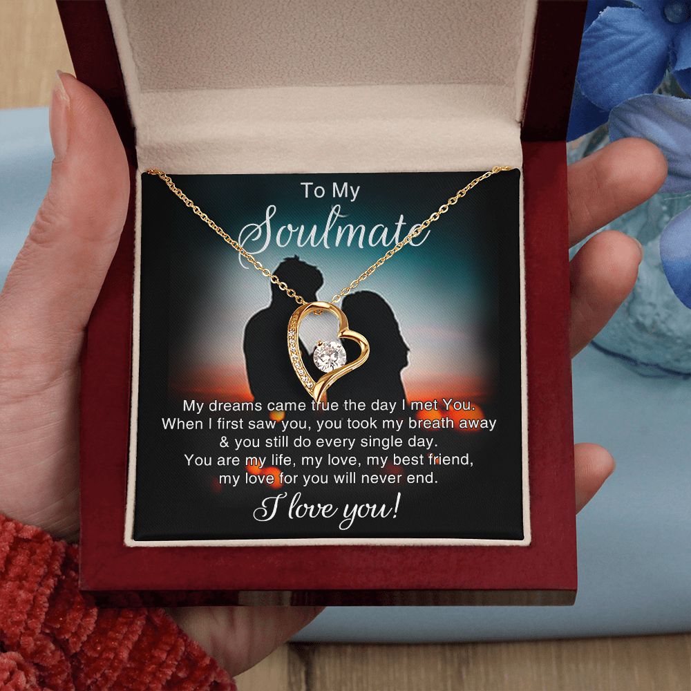 To My Soulmate Necklace for Women Birthday Christmas Jewelry Gifts For My Wife with Message Card Box Personalized Gift Present Pendant for Future Wife Soulmate Girlfriend Love 4 Forever Love Necklace