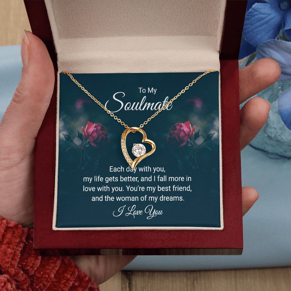 To My Soulmate Necklace for Women Birthday Christmas Jewelry Gifts For My Wife with Message Card Box Personalized Gift Present Pendant for Future Wife Soulmate Girlfriend Love 20 Forever Love Necklace