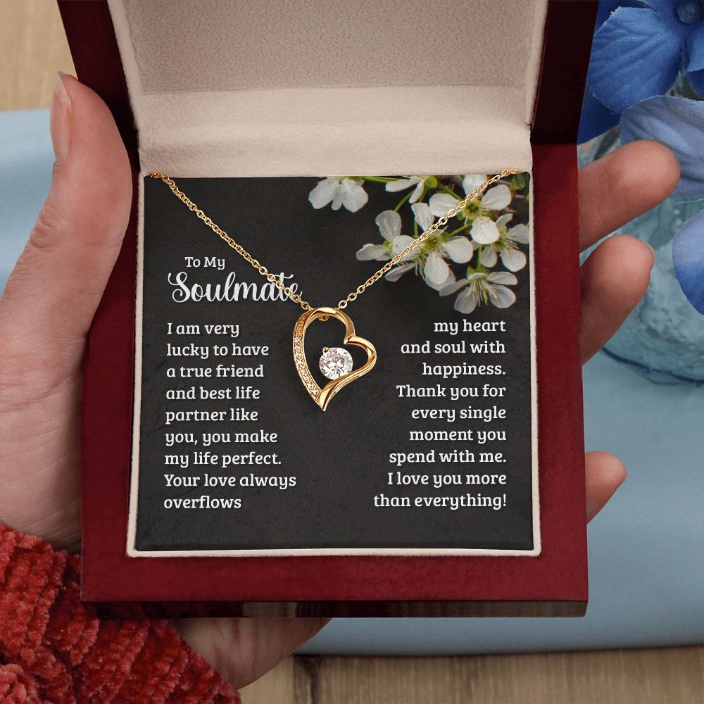 To My Soulmate Necklace for Women Birthday Christmas Jewelry Gifts For My Wife with Message Card Box Personalized Gift Present Pendant for Future Wife Soulmate Girlfriend Love 18 Forever Love Necklace