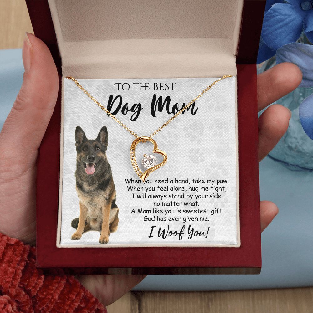 To The Best German Shepherd Dog Mom Knot Necklace Mother's Day Gift , I Woof You Quote Gift Card, Message Card Jewelry For Dog Lovers, Necklace For Mom Forever Love Necklace