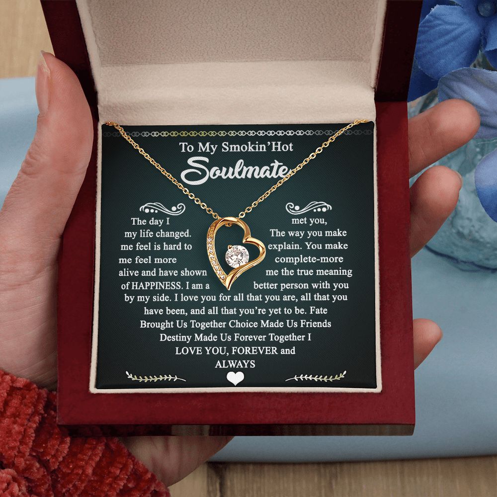 To My Smokin Hot Soulmate Necklace - Wife Gifts From Husband To My Wife Necklace, Gift for Her Romantic, Girlfriend Gifts Necklace for Wife from Men Includes Message Card and Gift Box 3 Forever Love Necklace