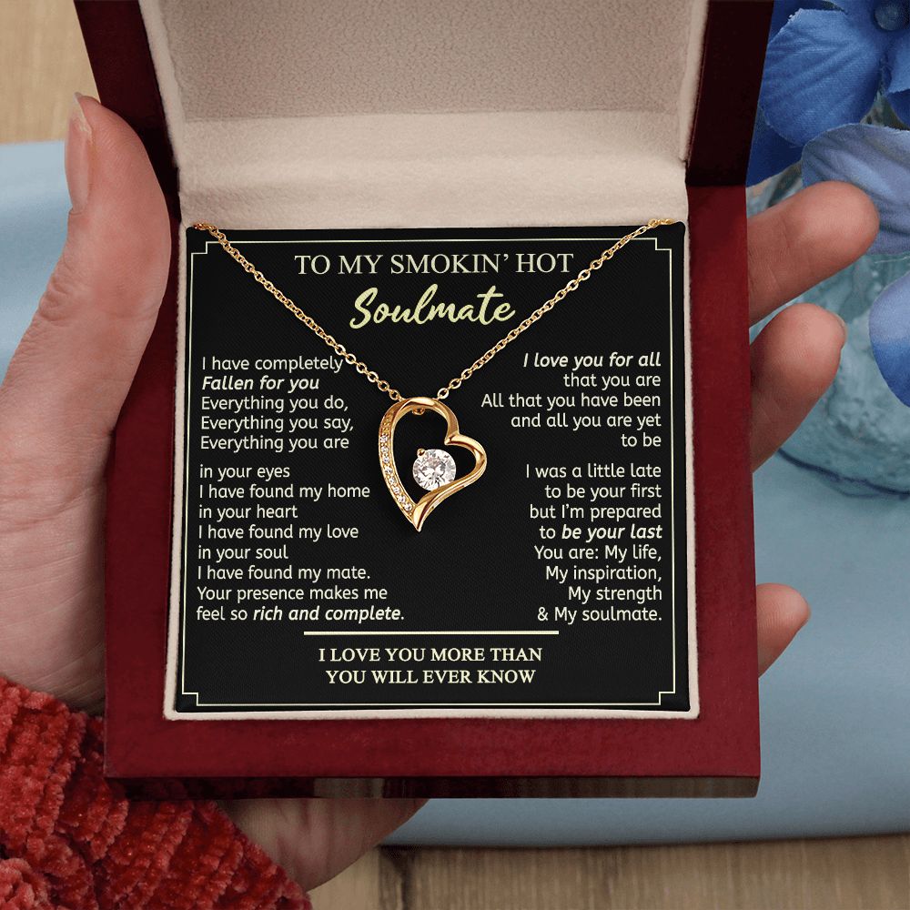 To My Smokin Hot Soulmate Necklace - Wife Gifts From Husband To My Wife Necklace, Gift for Her Romantic, Girlfriend Gifts Necklace for Wife from Men Includes Message Card and Gift Box 2 Forever Love Necklace