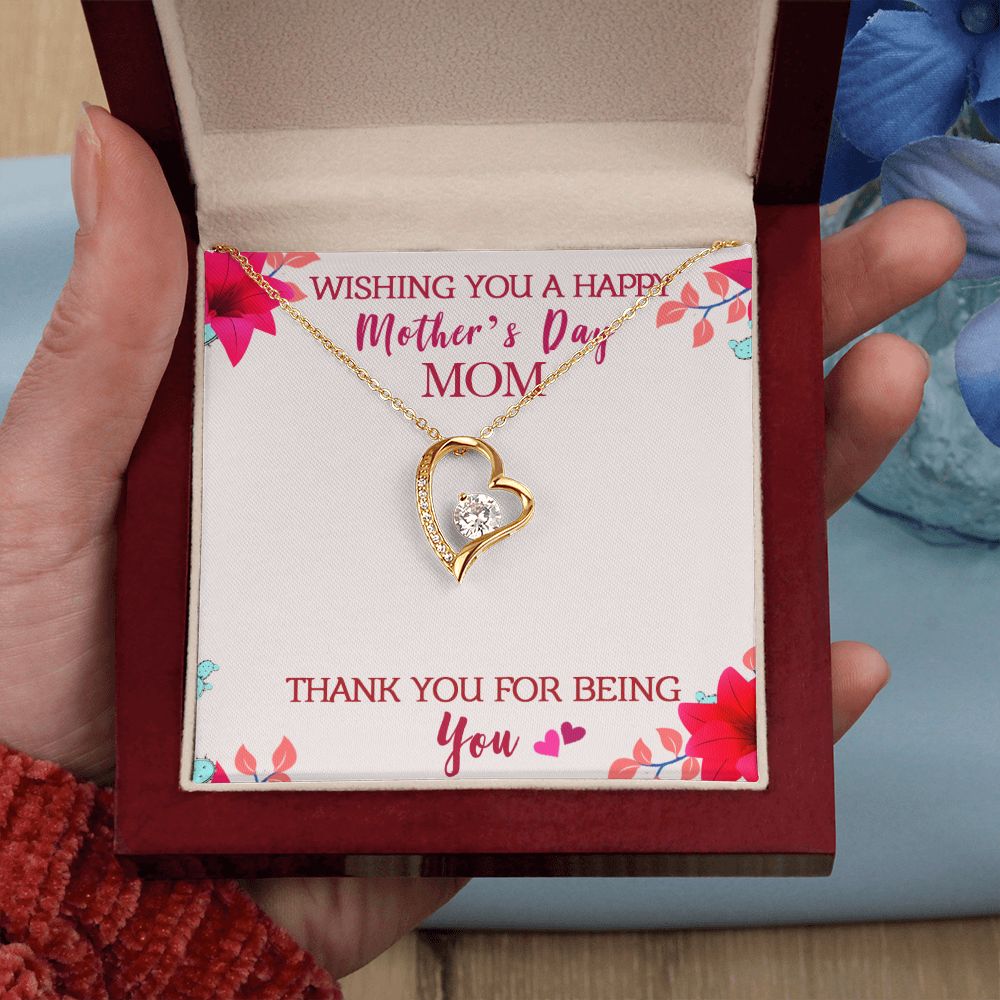To My Mom Wishing You A Happy Mother's Day Gift From Daughter Or Son Thank You For Being You With Message Card Gift For Mom Forever Love Necklace