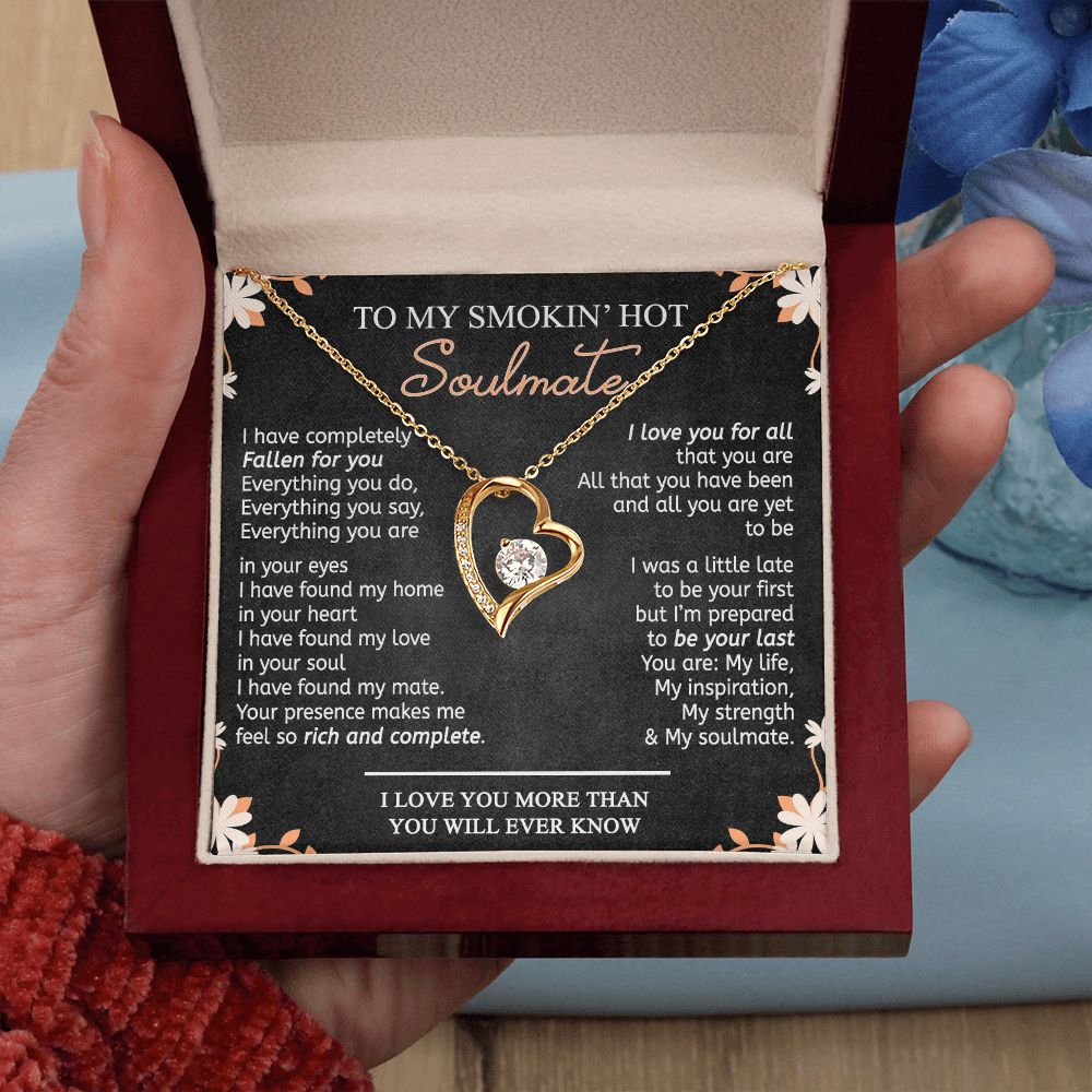 To My Smokin Hot Soulmate Necklace - Wife Gifts From Husband To My Wife Necklace, Gift for Her Romantic, Girlfriend Gifts Necklace for Wife from Men Includes Message Card and Gift Box 10 Forever Love Necklace