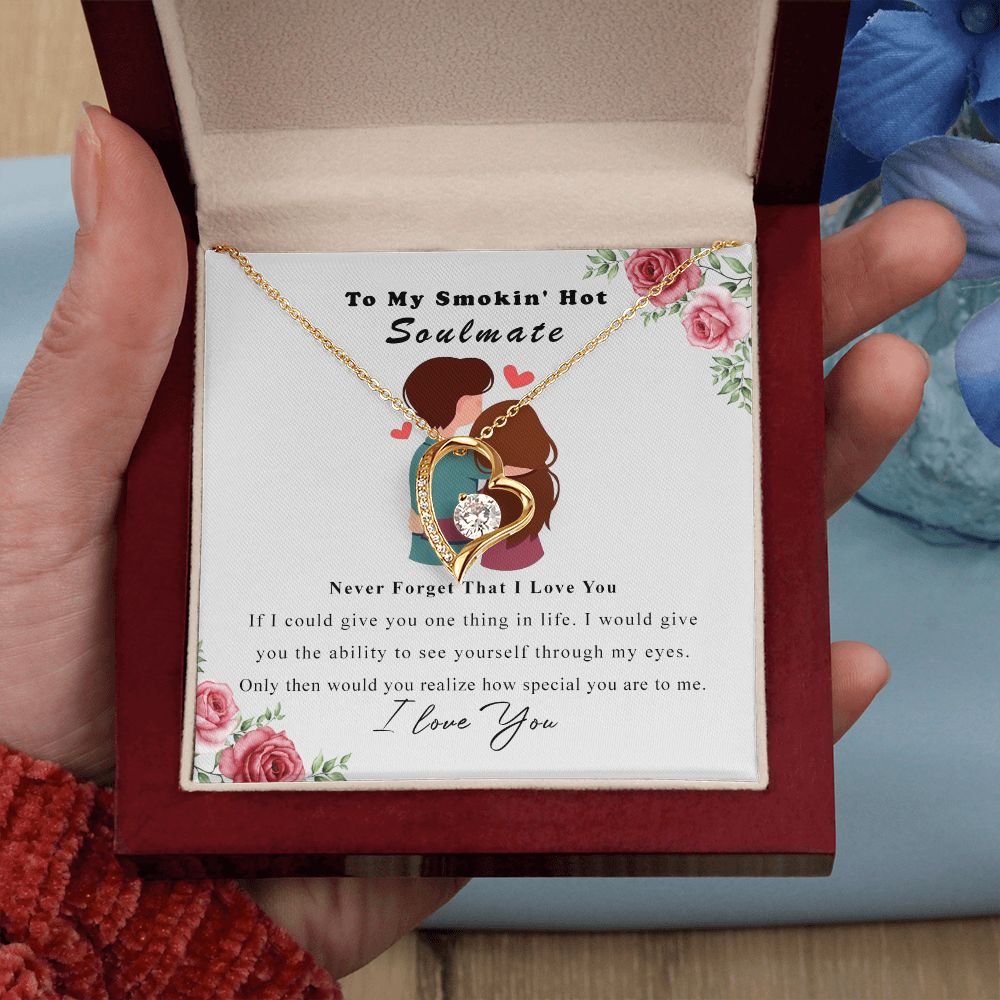 To My Smokin Hot Soulmate Necklace - Wife Gifts From Husband To My Wife Necklace, Gift for Her Romantic, Girlfriend Gifts Necklace for Wife from Men Includes Message Card and Gift Box Forever Love Necklace