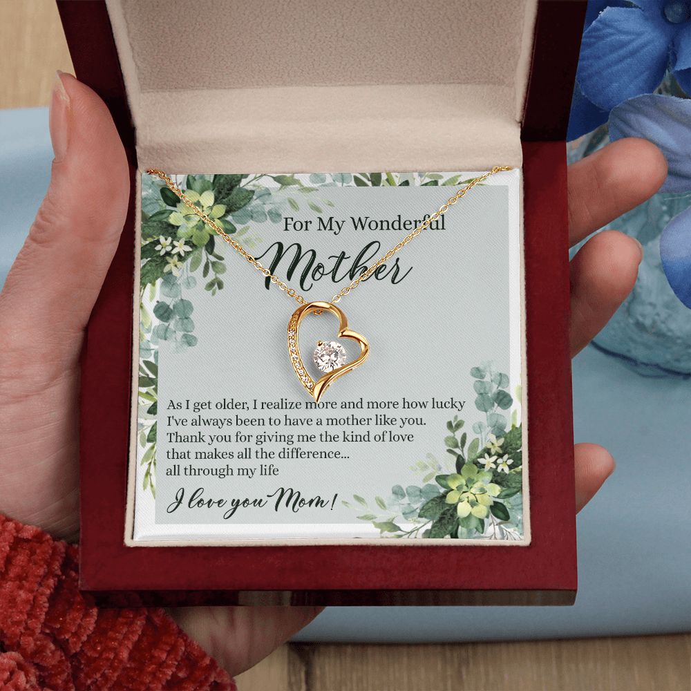To My Wonderful Mother Necklace Message Card, Gift Box for Mom Birthday Gift From Daughter Mothers Day Necklace for Mom Gift From Daughter Mom Gifts For Mom Thank You Gift For Mom Forever Love Necklace