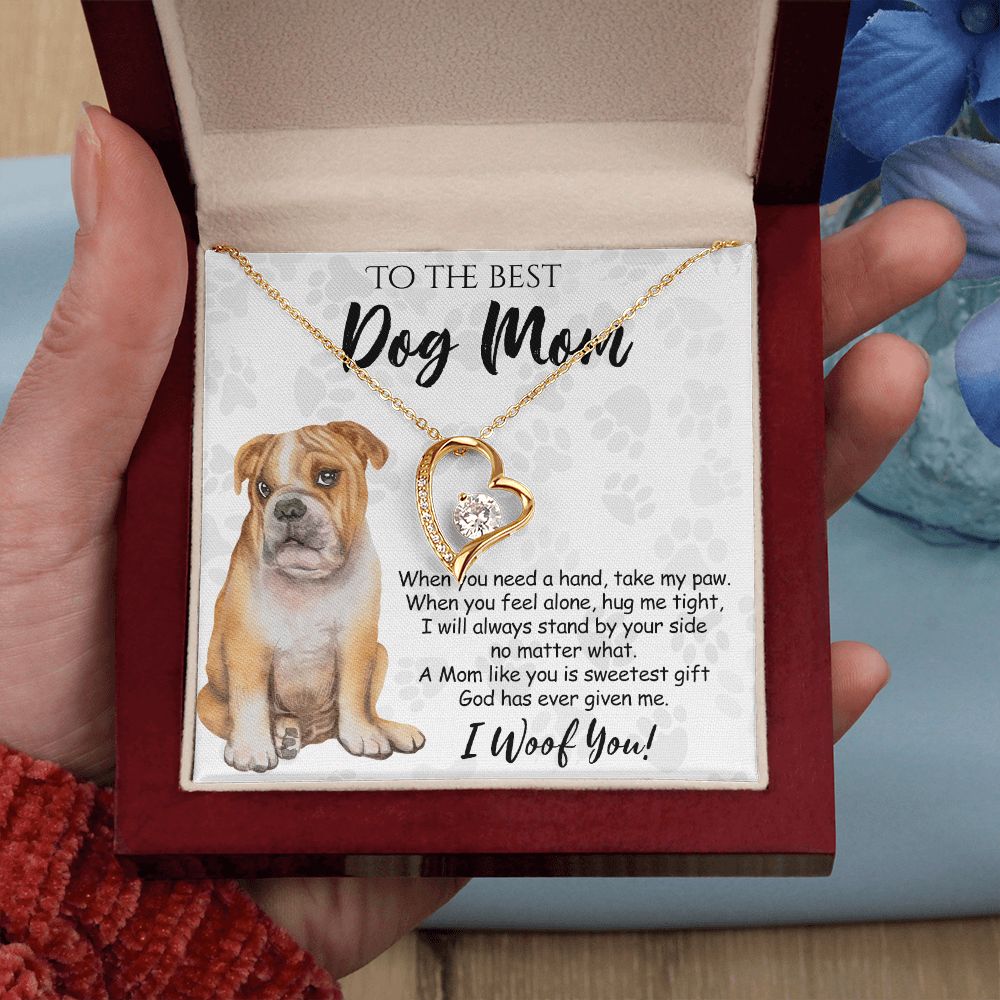 To The Best BullDog Mom Knot Necklace Mother's Day Gift , I Woof You Gift Card, Message Card Jewelry For Dog Lovers, Necklace For Mom Forever Love Necklace
