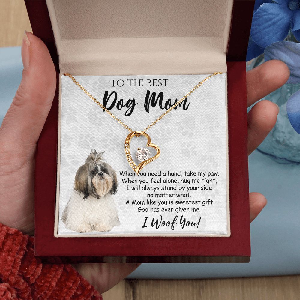 To The Best Shih Tzu Dog Mom Knot Necklace Mother's Day Gift , I Woof You Quote Gift Card, Message Card Jewelry For Dog Lovers, Necklace For Mom Forever Love Necklace
