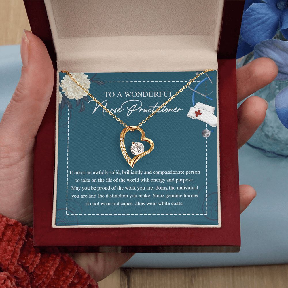 To My Nurse Practitioner Necklace with Box Message Card, Gift For Nurse Jewelry Congrats Graduation Pendants Gift For Daughter, Granddaughter, Niece, Sister Forever Love Necklace