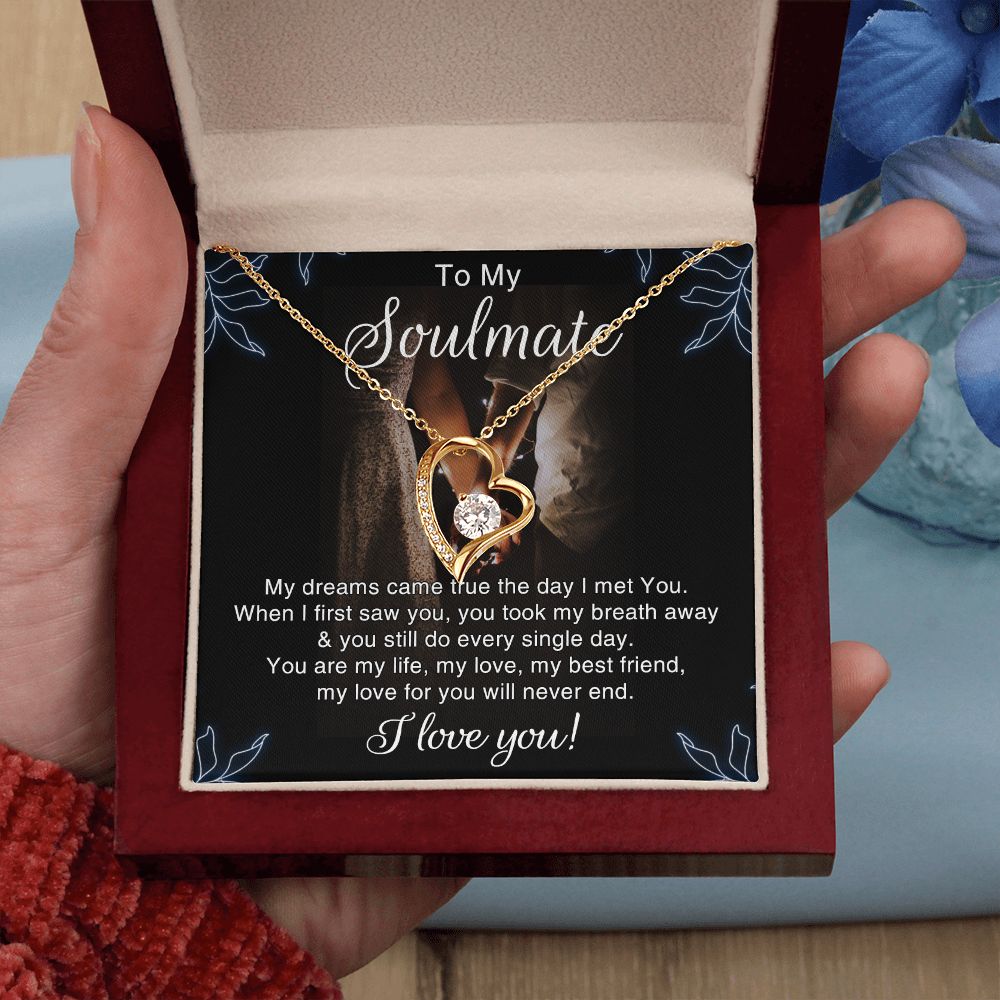 To My Soulmate Necklace for Women Birthday Christmas Jewelry Gifts For My Wife with Message Card Box Personalized Gift Present Pendant for Future Wife Soulmate Girlfriend Love 5 Forever Love Necklace