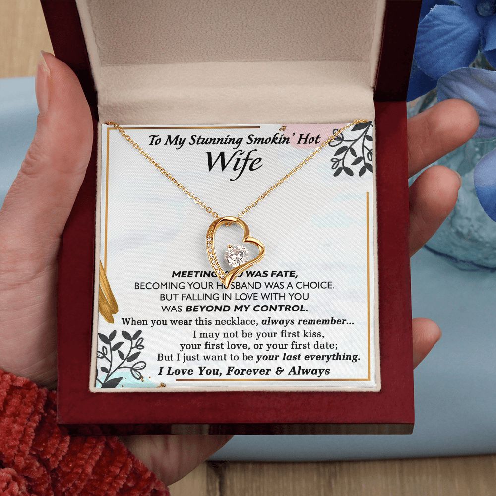 To My Smokin Hot Wife Necklace, Wedding Anniversary Jewelry For Women, Necklace For Wife from Husband, Gifts For Wife Birthday Gifts Necklace, Jewelry With Message Card In A Gift Box Forever Love Necklace