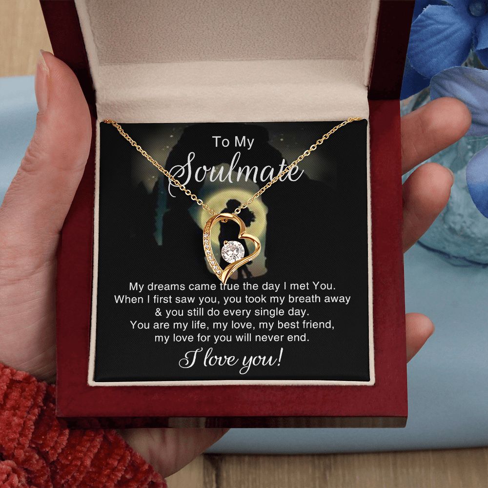 To My Soulmate Necklace for Women Birthday Christmas Jewelry Gifts For My Wife with Message Card Box Personalized Gift Present Pendant for Future Wife Soulmate Girlfriend Love 3 Forever Love Necklace
