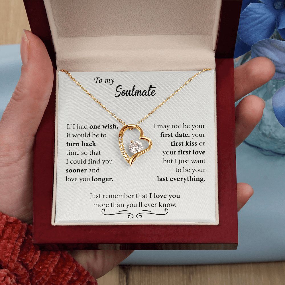 To My Soulmate Necklace for Women Birthday Christmas Jewelry Gifts For My Wife with Message Card Box Personalized Gift Present Pendant for Future Wife Soulmate Girlfriend Love 24 Forever Love Necklace