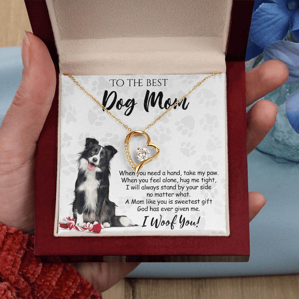 To The Best Border Collie Dog Mom Knot Necklace Mother's Day Gift , I Woof You Quote Gift Card, Message Card Jewelry For Dog Lovers, Necklace For Mom Forever Love Necklace