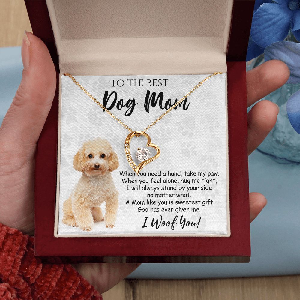 To The Best Poodle Dog Mom Knot Necklace Mother's Day Gift , I Woof You Quote Gift Card, Message Card Jewelry For Dog Lovers, Necklace For Mom Forever Love Necklace
