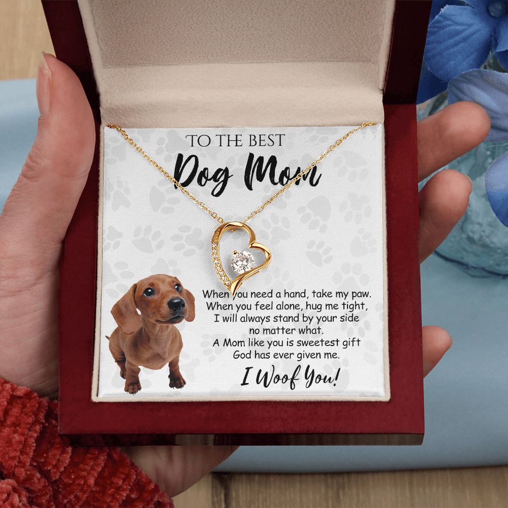 To The Best Dachshund Dog Mom Knot Necklace Mother's Day Gift , I Woof You Quote Gift Card, Message Card Jewelry For Dog Lovers, Necklace For Mom Forever Love Necklace