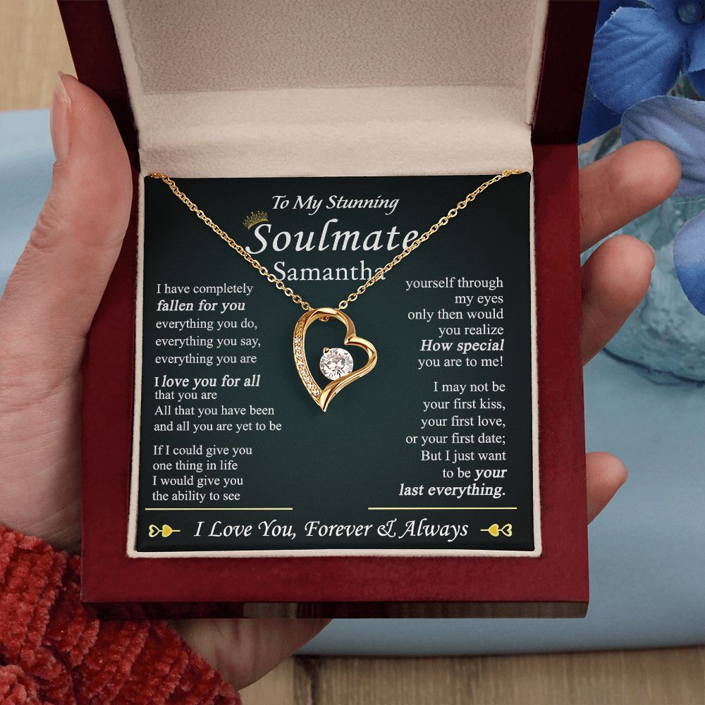 To My Soulmate Necklace for Women Birthday Valentines Day Jewelry Gifts For My Wife with Message Card Box Personalized Gift Present Pendant for Future Wife Soulmate Girlfriend Love 1 Forever Love Necklace