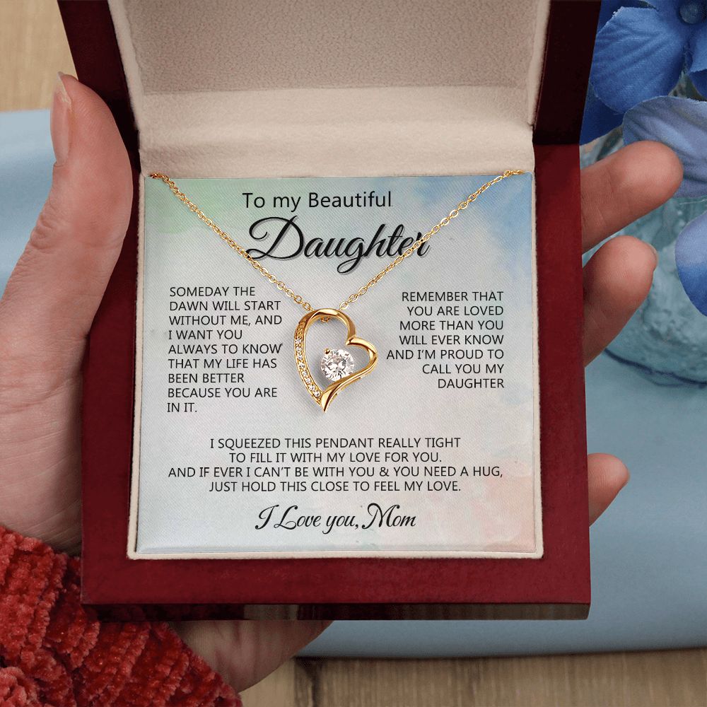 Jewelry Pendant Present for Daughter, To My Daughter Gift Necklace from Mom, Mother Daughter Gift Ideas, Birthday Christmas Gift Graduation Gifts for Daughters, Mother and Daughter Necklace 14 Forever Love Necklace