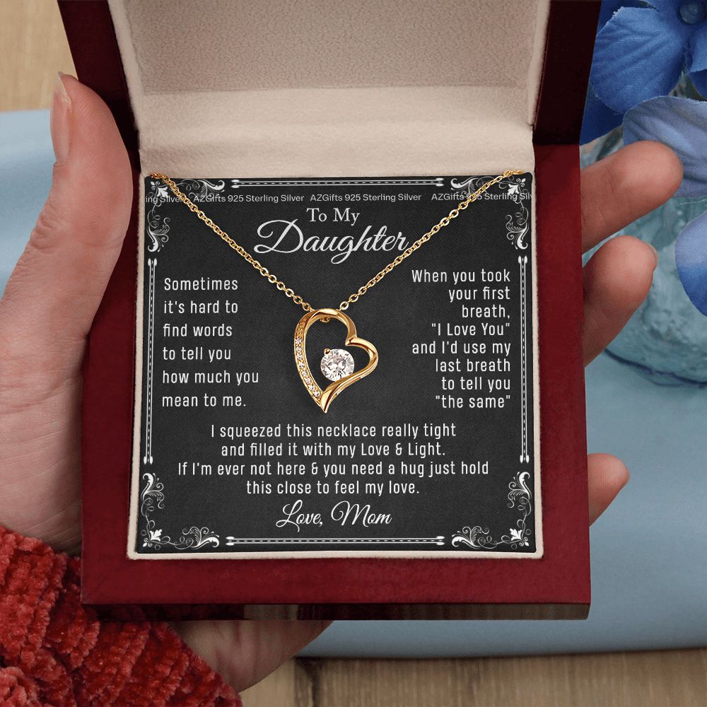 To My Daughter Necklace From Mom - Necklaces For Daughter From Mom, Mother Daughter Necklace, Gifts For Daughters From Mothers, Jewelry Gift For Badass Daughter On Birthday, Christmas, Graduation Forever Love Necklace