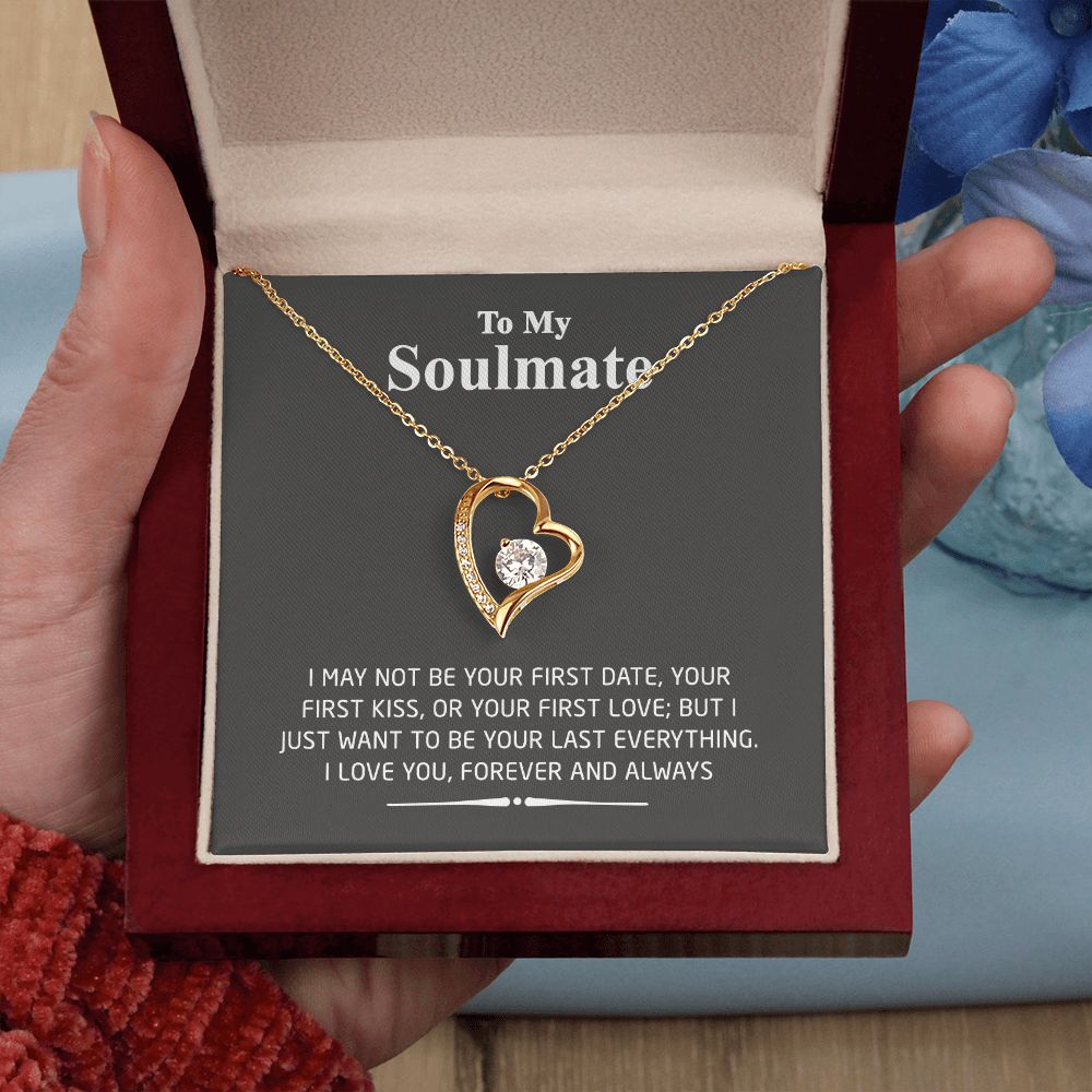 To My Soulmate Necklace for Women Birthday Valentines Day Jewelry Gifts For My Wife with Message Card Box Personalized Gift Present Pendant for Future Wife Soulmate Girlfriend Love 2 Forever Love Necklace