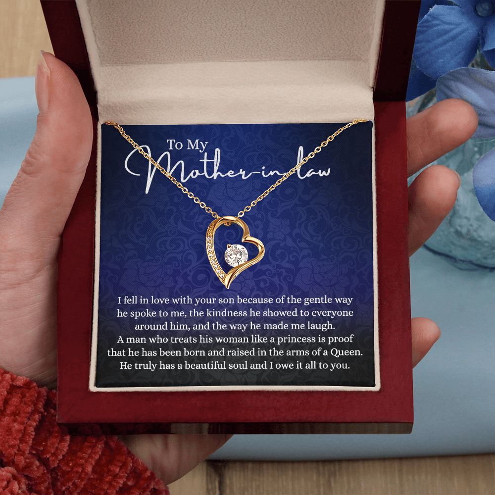 To My Mother in Law Necklace, Mother in Law Jewelry Box, Gift Card, Necklace for Mother in Law Jewelry Gift to My Mother-in-law on Wedding Day Mother's day gift for Mother in Law Forever Love Necklace