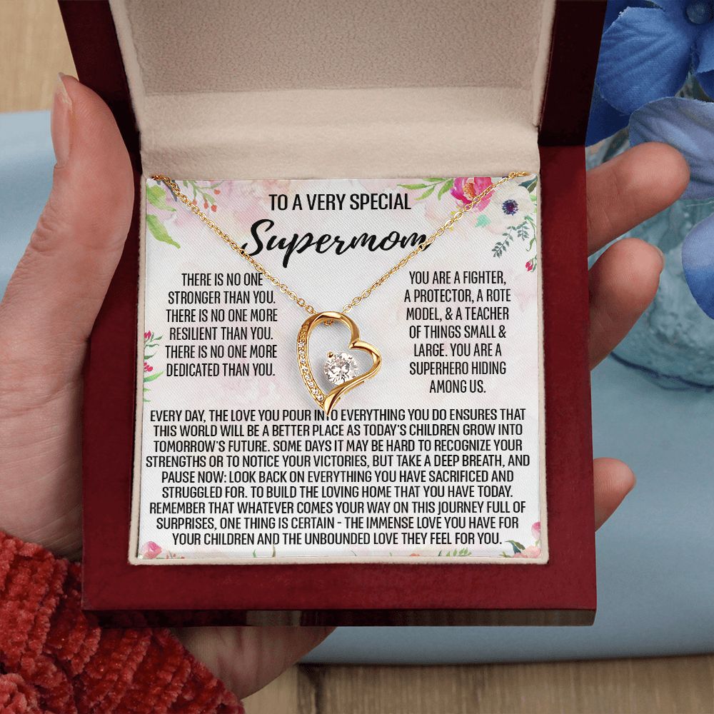 To Supermom Mom Necklace Gift for Single Mother Necklace Holiday, Christmas, Birthday Present for Single Mother, Super Mom, Mother's Day Gift Mom Jewelry for Women 301 Forever Love Necklace
