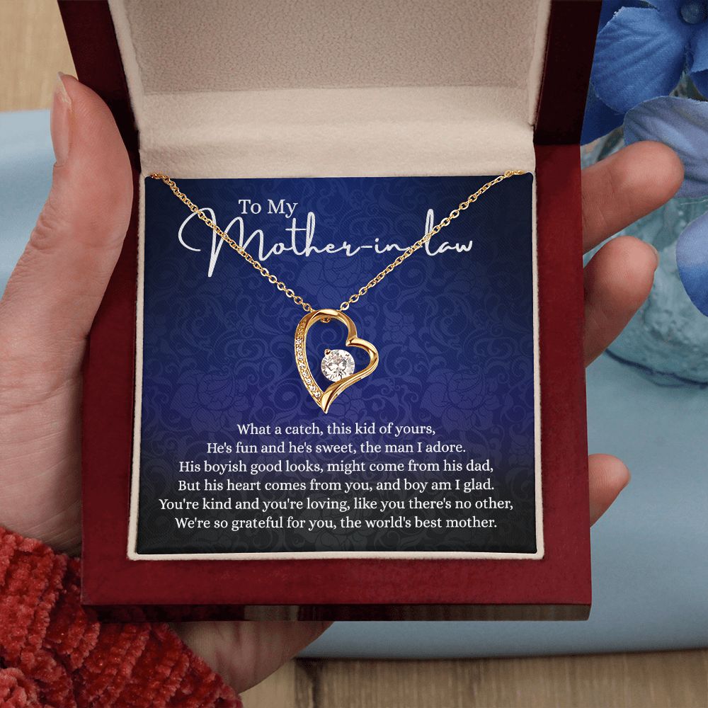 To My Mother in Law Necklace, Gift for Mother in Law Jewelry Box, Gift Card, Necklace for Mother in Law Jewelry Gift to My Mother-in-law on Wedding Day Mother's day gift for Mother in Law Forever Love Necklace
