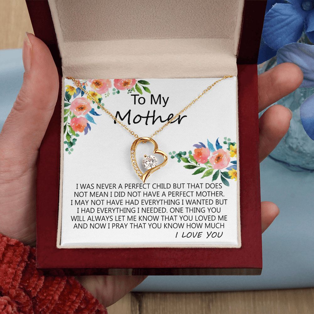 To My Mom Necklace Pendant Gift From Daughter And Happy Mother's Day Gift For Mom Birthday, Anniversary A Perfect Child Forever Love Necklace