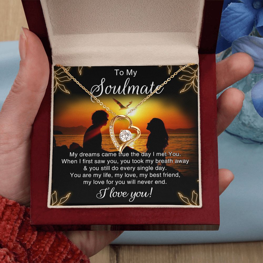 To My Soulmate Necklace for Women Birthday Christmas Jewelry Gifts For My Wife with Message Card Box Personalized Gift Present Pendant for Future Wife Soulmate Girlfriend Love 6 Forever Love Necklace