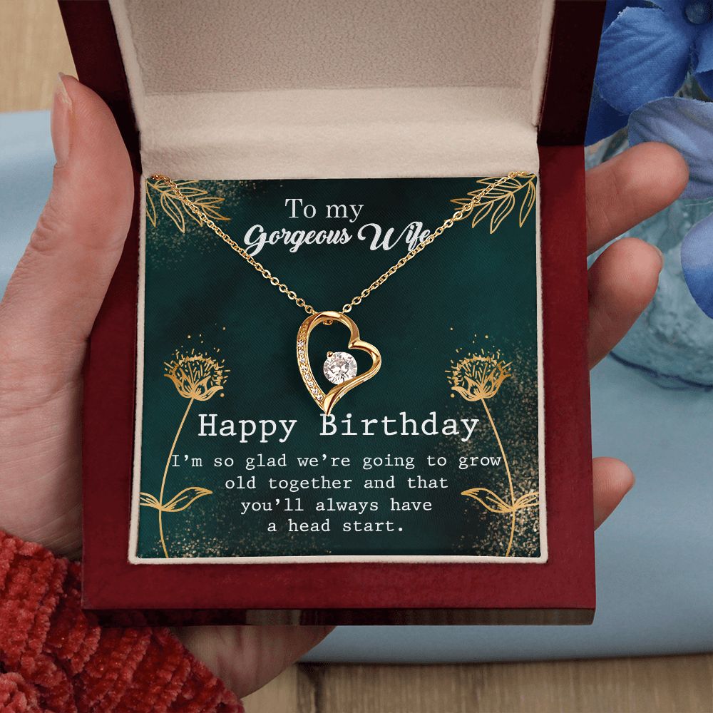To My Gorgeous Wife Necklace Pendant Gift From Husbnd Habby Birthday A Head Start With Message Card and Gift Box. Valentine's Day Gift For Wife Future Wife Forever Love Necklace