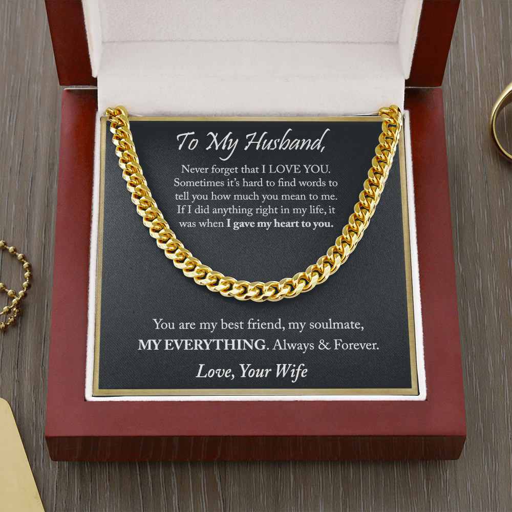 To My Husband Cuban Chain Necklace, Anniversary Christmas Gifts For Husband