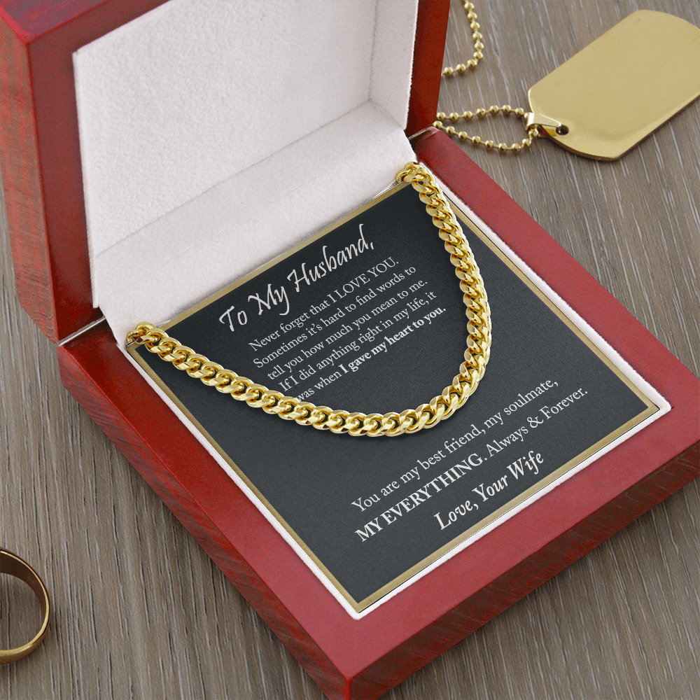 To My Husband Cuban Chain Necklace, Anniversary Christmas Gifts For Husband